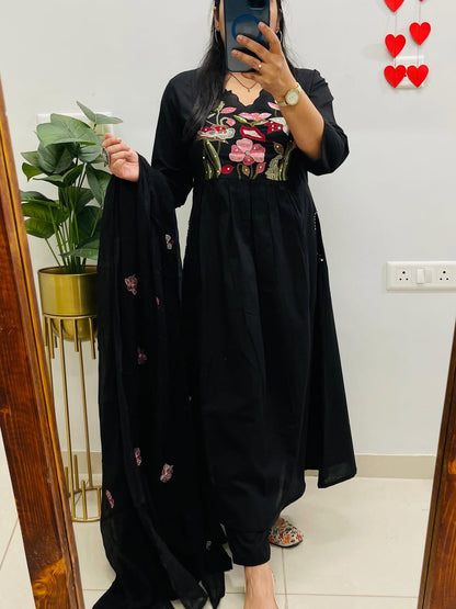 Black Embroidered Kurta Set with Dupatta – Festive Ethnic Wear