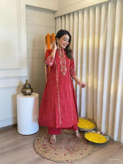 Elegant pink Hand-Embroidered Kurta Set for Festive Occasions