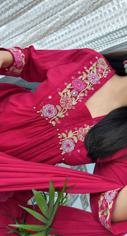 Pink Embroidered Anarkali Kurta Set with Dupatta for Women