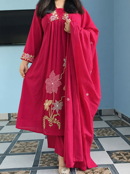 Pink Embroidered Anarkali Kurta Set with Dupatta for Women