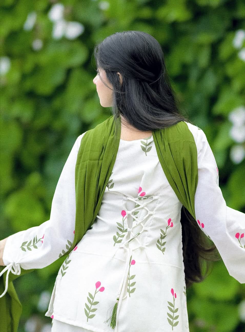 White Floral Farsi Salwar Kurta Dupatta Set