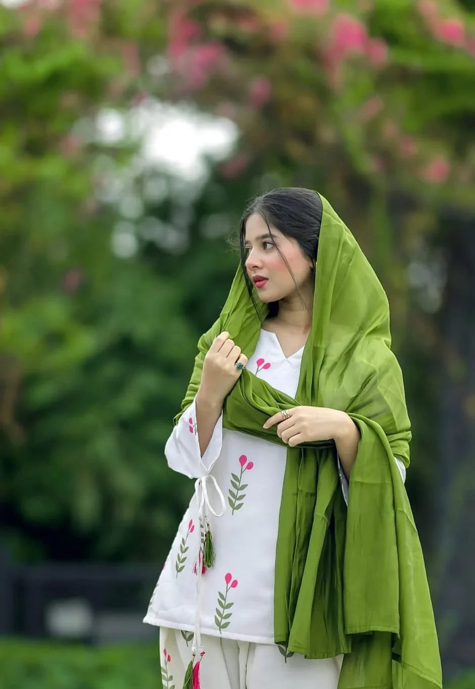 White Floral Farsi Salwar Kurta Dupatta Set